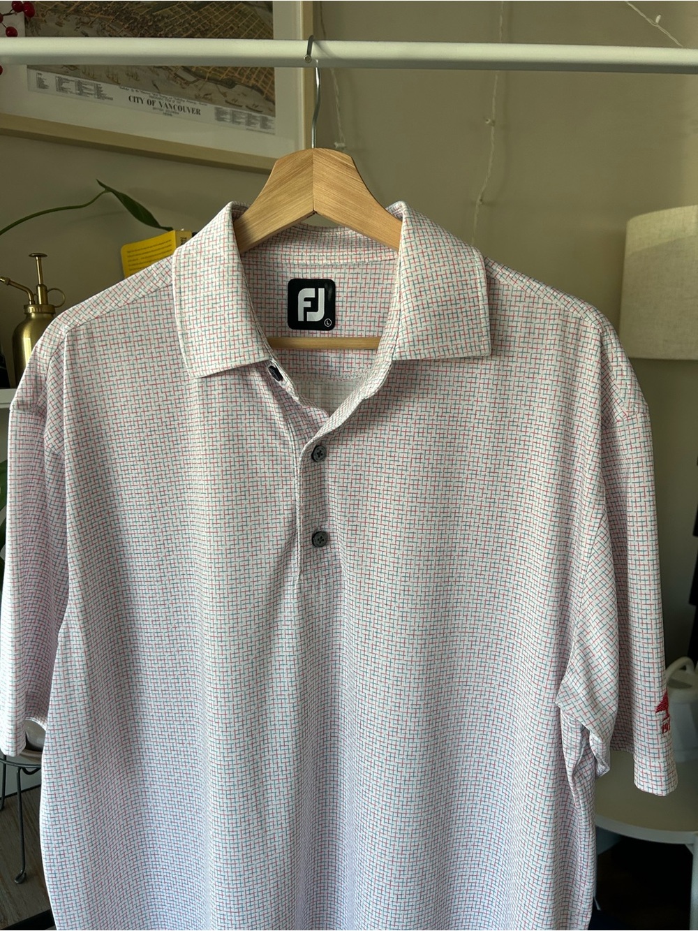 FootJoy Men’s White Light Pink Micro-Grid Golf Polo